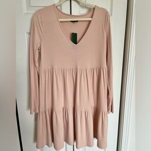 Wild Fable New Blush Pink Peach Tiered Ribbed Spring Dress NWT Size L Large